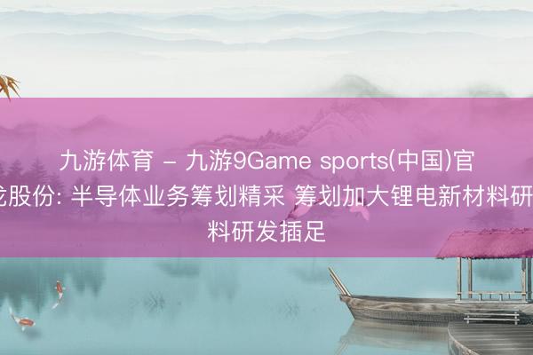 九游体育 - 九游9Game sports(中国)官网 鼎龙股份: 半导体业务筹划精采 筹划加大锂电新材料研发插足